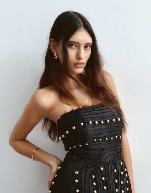 ARRANGE linear beaded structured bandeau top in black, 3 of 4