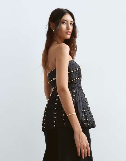 ARRANGE linear beaded structured bandeau top in black, 4 of 4