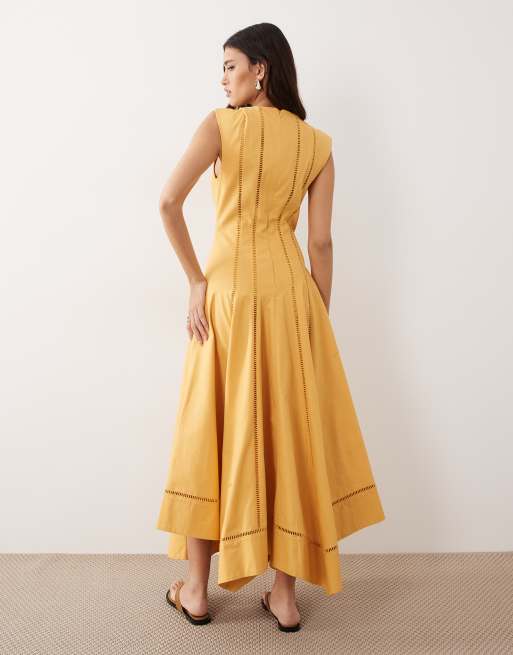 ARRANGE linear cutwork maxi dress in orange, 4 of 4