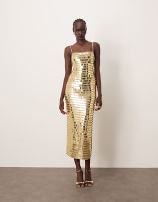 Arrange Linear Encrusted Column Cami Maxi Dress In Gold
