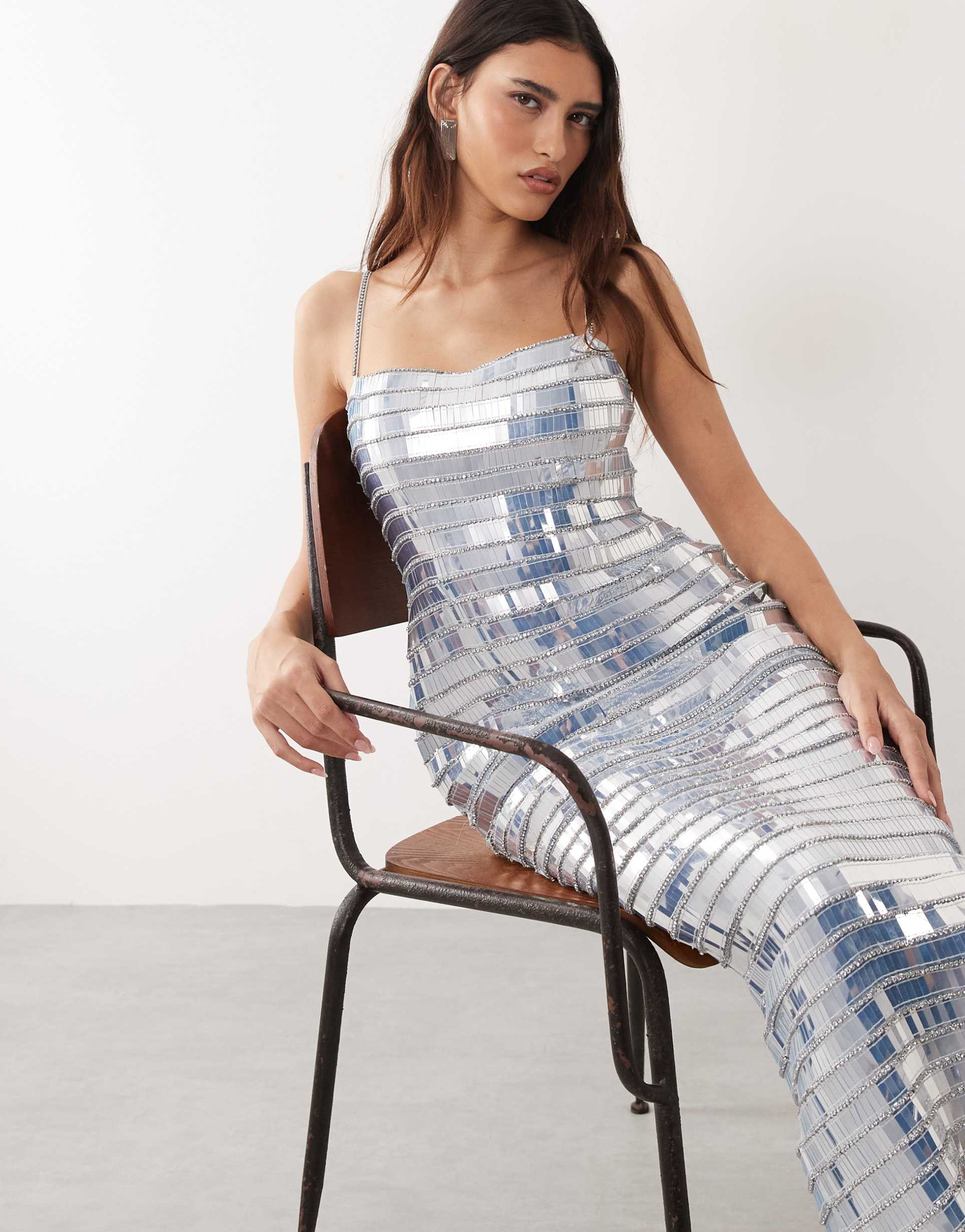 arrange linear encrusted column cami maxi dress in ice blue
