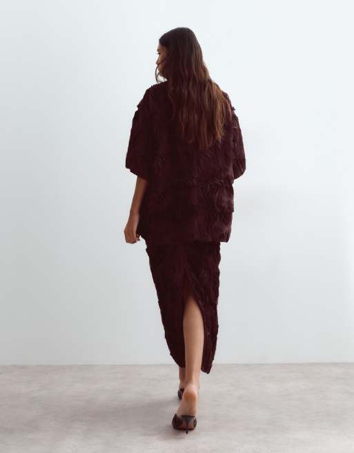 ARRANGE linear texture midi skirt in chocolate (Part of a set), 3 of 5