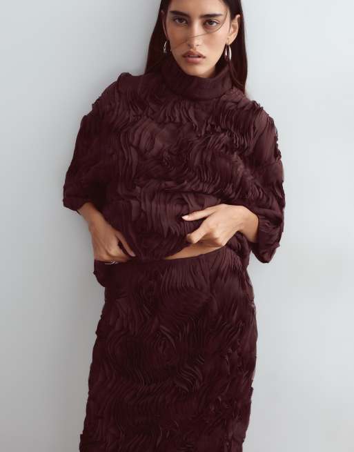 ARRANGE linear texture midi skirt in chocolate (Part of a set), 4 of 5