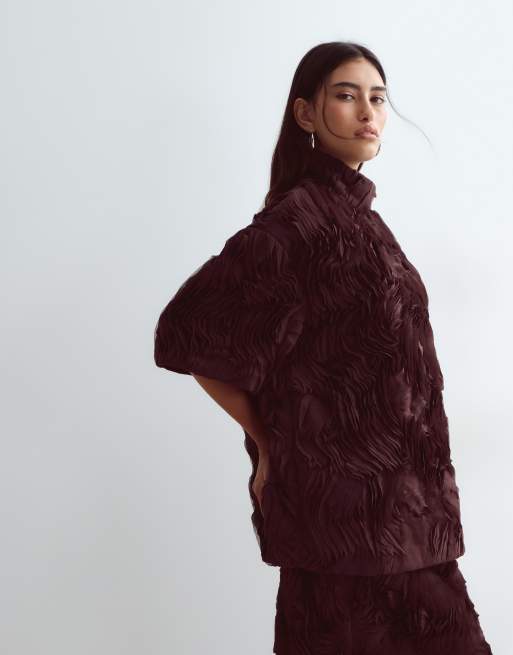 ARRANGE linear texture oversized longline t-shirt in chocolate (Part of a set), 2 of 5