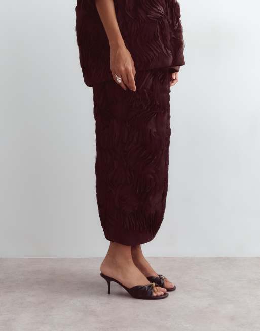 ARRANGE linear textured midi skirt in chocolate - part of a set, 5 of 5