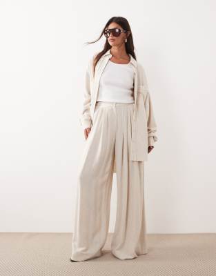 ARRANGE linen blend straight leg pants in white - part of a set natural