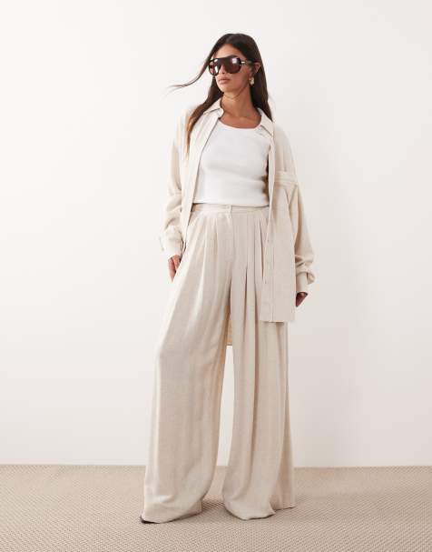 ARRANGE linen mix straight leg pants in white (part of a set) - view 1