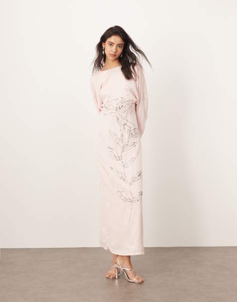 ARRANGE – Locker sitzendes Maxikleid in Hellrosa mit Blumenverzierung, tiefem Rückenausschnitt und Wickeldesign - view 1