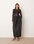 [ARRANGE] ARRANGE long sleeve lace and bonded satin maxi dress in black 8 BLACK