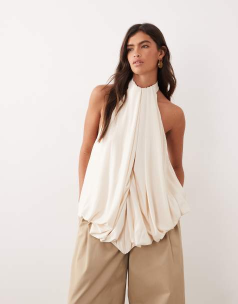 ARRANGE longline angled hem halter top in oyster - view 1