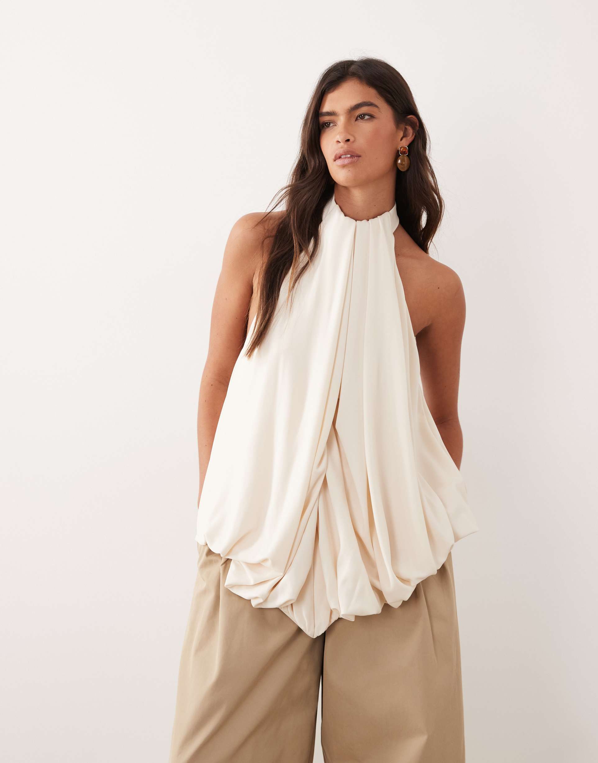 arrange longline angled hem halter top in oyster