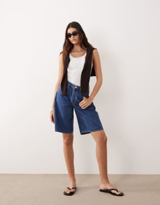 Arrange Loose Fit Longline Short In Blue