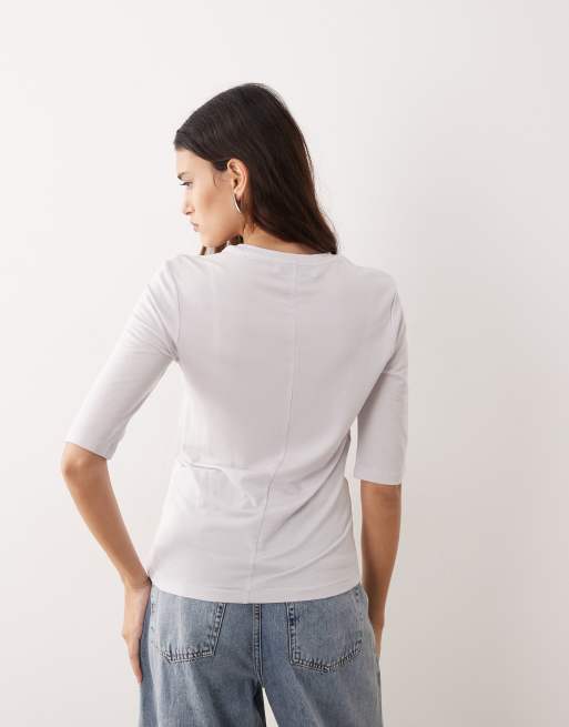 ARRANGE - Lysegrå T-shirt i slim fit med ærmer i halv længde, 4 af 4