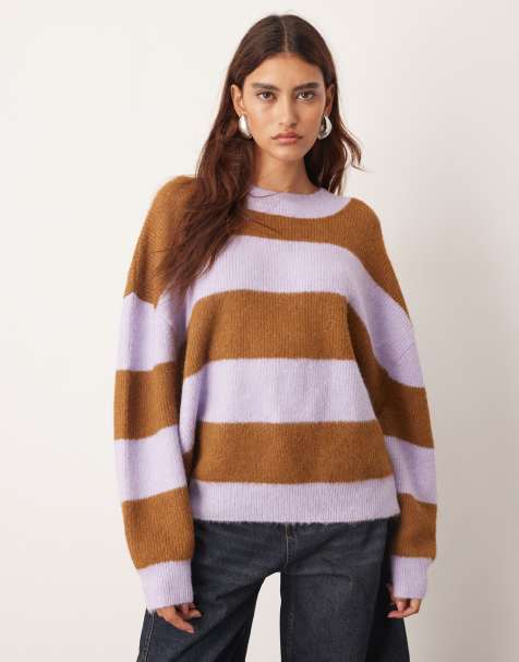 ARRANGE - Maglione oversize girocollo a righe lilla e marroni - view 1