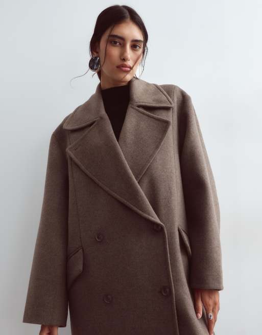 ARRANGE manteau croisé en laine brossée avec écharpe amovible marron, 5 de 5