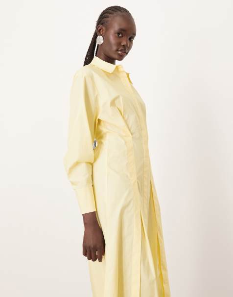 ARRANGE premium waisted shirt midi dress in buttermilk