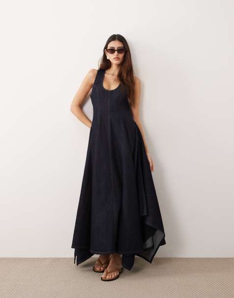 ARRANGE – Maxi-Jeanskleid in Indigoblau mit tiefem Ausschnitt und plissiertem Zipfelsaum - view 1