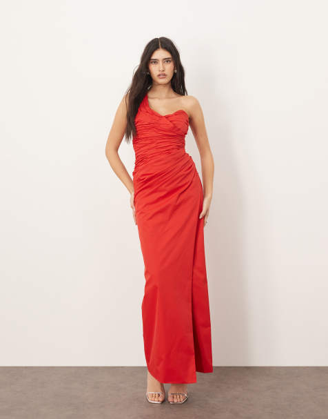 ARRANGE - Maxi-jurk met blote schouder en drapering in rood - view 1