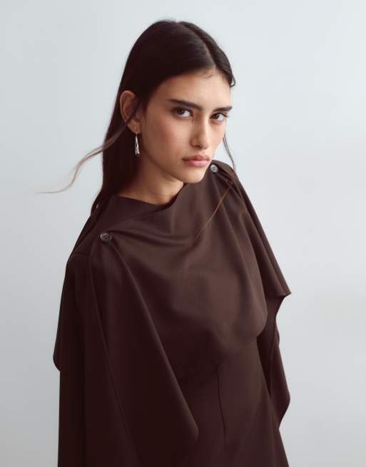 ARRANGE maxi jurk met capedetail in donkerbruin, 4 van 4