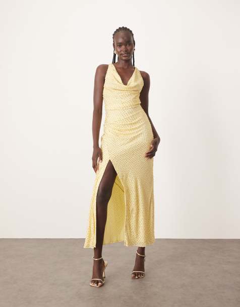 ARRANGE - Maxi-jurk met drapering, versiering en gedraaid detail in geel - view 1