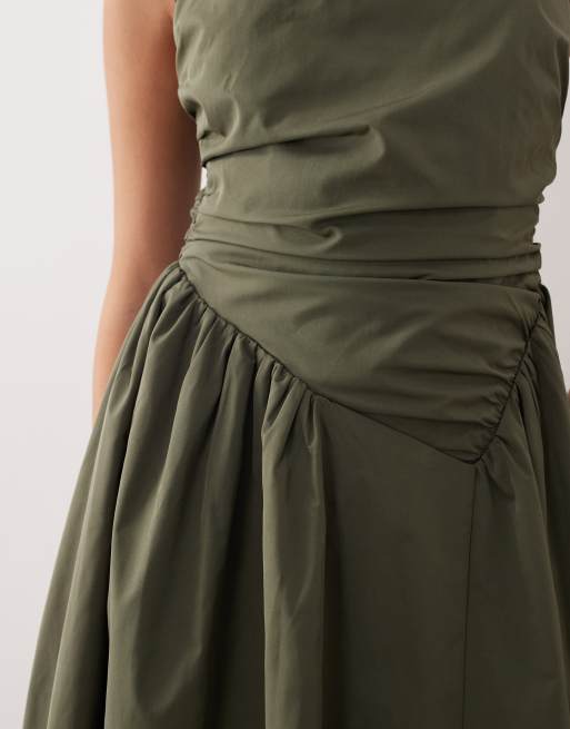 ARRANGE - Maxi jurk met overslag en verlaagde taille in donker kaki, 3 van 4