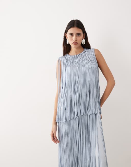 ARRANGE - Maxi jurk met stroken en franjes in lichtblauw, 3 van 4