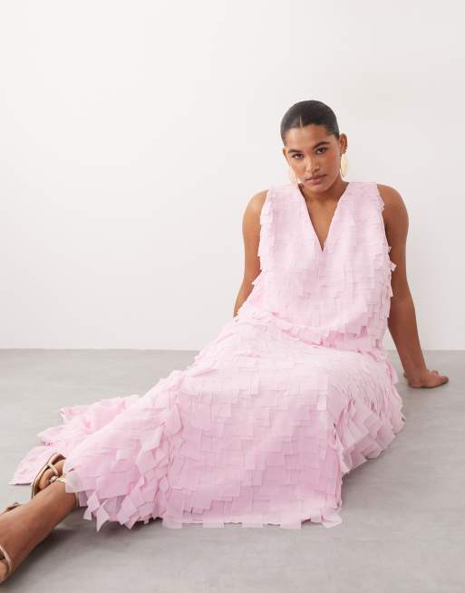 ARRANGE - Maxi jurk met textuur en vierkante details in roze, 2 van 4