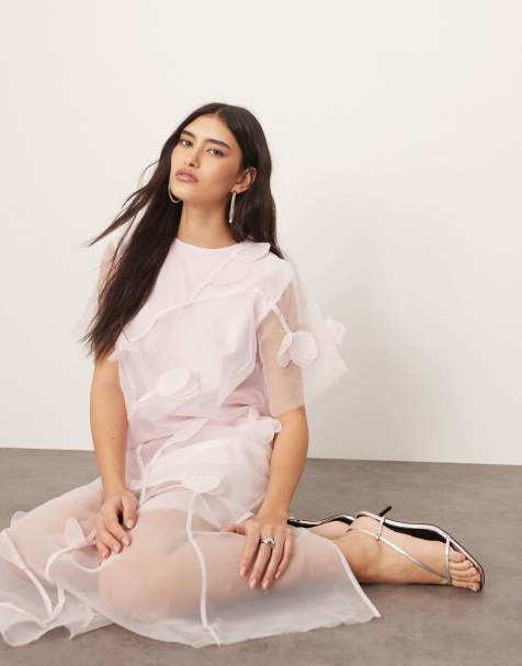 ARRANGE - Maxi jurk van organza met bloemapplicaties in lichtroze - view 1