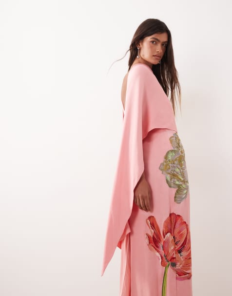 ARRANGE - Maxi jurk van satijn met overlay en geborduurde bloemen in roze - view 1