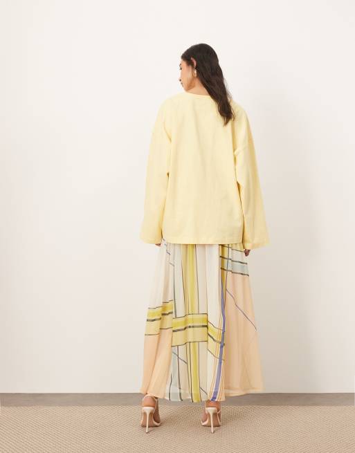 ARRANGE - Maxi rok met gestrikte taille en stroken in geruite print, 4 van 5