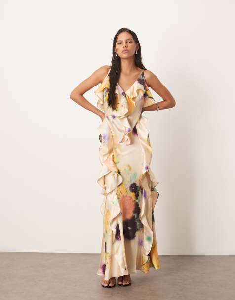 ARRANGE - Maxi slipdress met ruches en schuingesneden rok in vervaagde bloemenprint - view 1