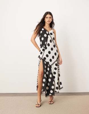 ARRANGE - Maxi-Trägerkleid aus kontrastierendem Stoff mit Zipfelsaum und Punktemuster-Bunt