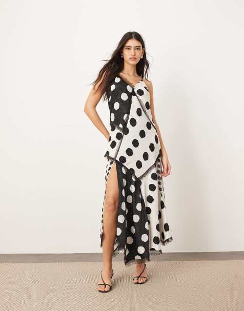 ARRANGE – Maxi-Trägerkleid aus kontrastierendem Stoff mit Zipfelsaum und Punktemuster - view 1