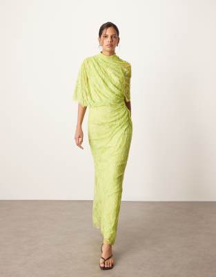 ARRANGE Maxikleid aus Spitze in Chartreuse-Grün mit drapierter Schulterpartie-Blau