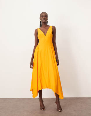 ARRANGE - Maxikleid in Mango-Orange mit überkreuzten Rückenträgern und weitem Rock