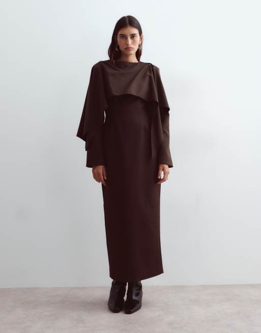 ARRANGE Maxikleid mit Cape-Detail in Schokobraun, 2 von 4