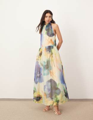 ARRANGE - Maxikleid mit gebundenem Neckholder und übergroßem Blumenmuster-Bunt