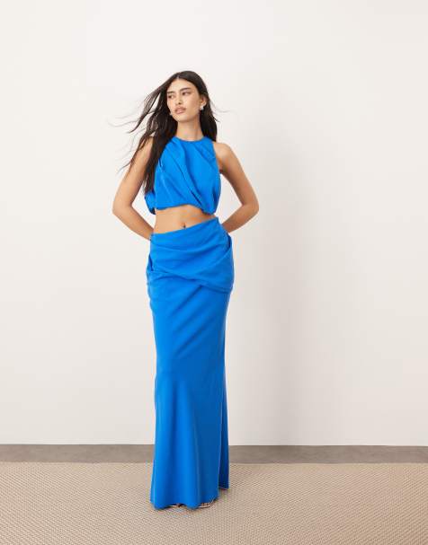 ARRANGE - Maxirok met gedrapeerd detail in blauw, deel van co-ord set - view 1