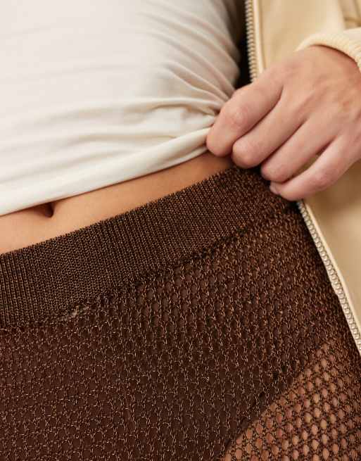 ARRANGE metallic knit sheer sweeping maxi skirt in chocolate, 5 of 5