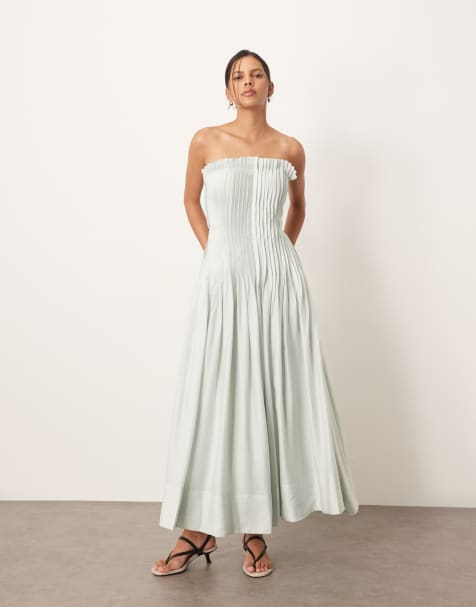 ARRANGE - Midi bandeau-jurk van organdie met plat gestikte plooien en verlaagde taille in lichtblauw - view 1