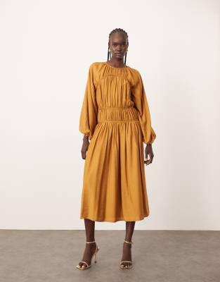 ARRANGE - Midi-Hängerkleid in Rostrot aus Baumwolle-Neutral