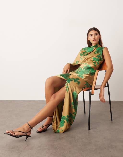 ARRANGE - Midi jurk met asymmetrische capemouw, gedrapeerd pand en gemengde bloemenprint, 3 van 4