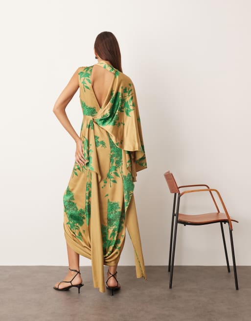 ARRANGE - Midi jurk met asymmetrische capemouw, gedrapeerd pand en gemengde bloemenprint, 4 van 4