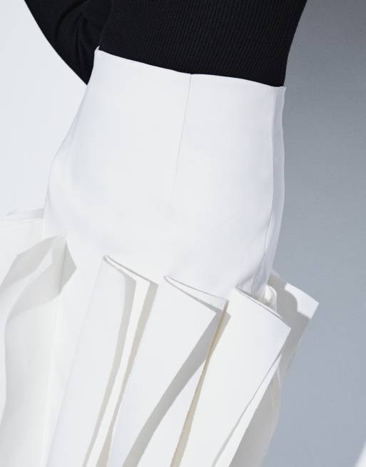 ARRANGE midi rok met structuur en ruches in wit, 3 van 9