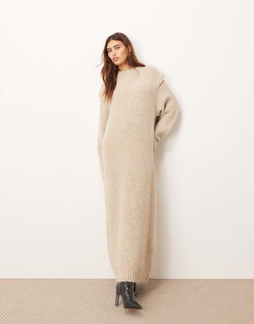 ARRANGE – Midikleid aus Rippstrick in Haferbeige mit Schulterpolstern, 2 von 4