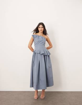 ARRANGE - Midikleid in Hellblau mit Korsett im strukturierten Falten-Design-Weiß