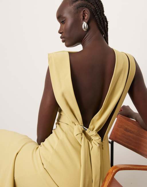 ARRANGE – Midikleid in Helloliv mit drapiertem Ausschnitt, eckig geschnittenem Saum, Rückenausschnitt und Besatz, 3 von 4