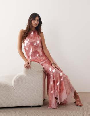 ARRANGE - Midirock in Rosa mit eckigem Saum und Paillettenfransen, Kombiteil