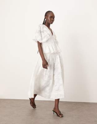 ARRANGE - Midirock in Weiß aus Organza mit Gänseblümchen-Motiv, Biesen und tiefer Taille, Kombiteil