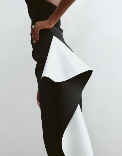 ARRANGE Midirock mit Tailoring und Kontrast-Drapierung in Schwarz, 4 von 5